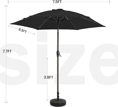 7.5FT Large Outdoor Patio Umbrella with Crank & Tilt - Durable Market Umbrella for Outdoor Patio with 6 Fiberglass Ribs for Poolside,Deck,Yard,Garden