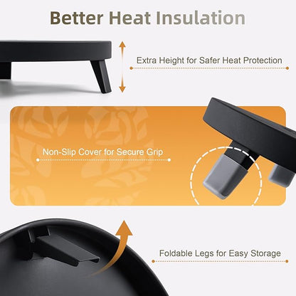 CHANGEMOORE 9.1'' Fire Pit Mat & Heat Resistant Gloves Set, Tabletop Protection with Foldable Stand, Barbecue Heat Resistant Mat for Tabletop Fire Pit, Long Wrist Non-Slip Silicone, up to 300°C