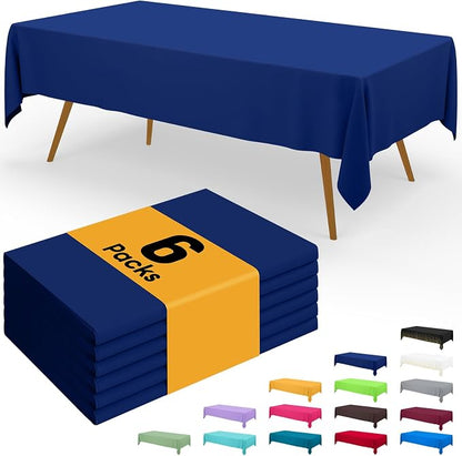 Smiry Disposable Table Cloth - 6 Pack, 54 x 132 Inch Waterproof Rectangle Tablecloths for Parties, Decorative Plastic Table Cover, Leakproof & Sturdy, Navy