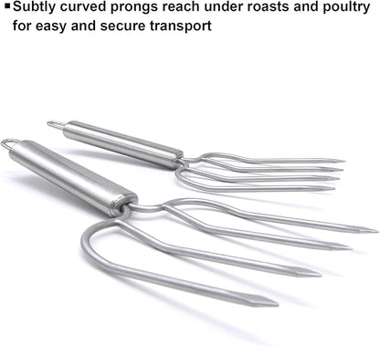 KAYCROWN Thanksgiving Roasting Kit - Stainless Steel Turkey Baster and Turkey & Roast Lifters, Silicone Turkey Baster with 2 Marinade Needles & Stainless Steel Turkey Forks Set