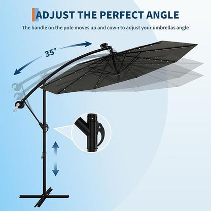15FT Outdoor Patio Umbrella,Double-Sided Rectangle Market Umbrella with 36 LED Solar Lights & Base,UV50+ Weather-Resistant Oversized Outdoor Umbrella,Crank Lift,3-Way Shade for Pool,Garden,Backyard