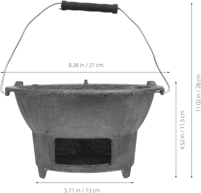 DOITOOL Cast Iron Charcoal Hibachi Grill, Portable Picnic Charcoal Stove for Outdoor Camping Barbecue Cooking, Small Round Burning Brazier Coal Stove for Cooking (Top Diameter: 8.26inches)