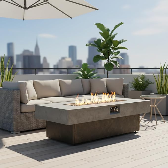 56 Inch Propane Fire Pit Table for Large Gatherings – 50,000 BTU 3-Level Adjustable Outdoor Gas Firepit, Spacious Tabletop for 5-6 People, Easy Ignition for Backyard Parties