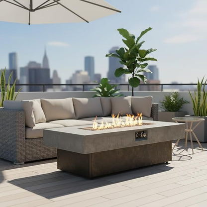 56 Inch Propane Fire Pit Table for Large Gatherings – 50,000 BTU 3-Level Adjustable Outdoor Gas Firepit, Spacious Tabletop for 5-6 People, Easy Ignition for Backyard Parties