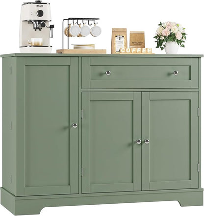 HOSTACK Buffet Cabinet with Storage, Modern Sideboard Buffet with Doors, Wood Coffee Bar Kitchen Storage Cabinet with Drawer and Adjustable Shelf for Kitchen, Dining Room, Living Room, Green