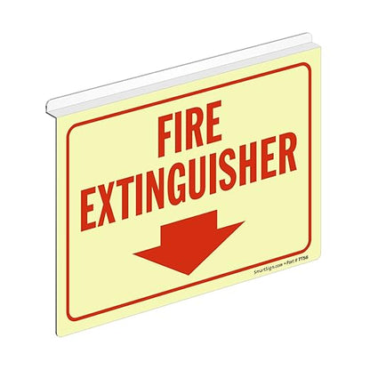 SmartSign "Fire Extinguisher" Two-Sided Drop Ceiling Z Sign with Down Arrow, 7 x 10 inch, 35 mil Aluminum Sign, Hang/Suspend from Ceiling Tile, Red/White, Made in USA