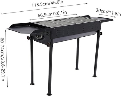 Grills Outdoor Cooking Charcoal, 201 Stainless Coating BBQ Grill Small Charcoal, Portable Charcoal Grill with Grill Pan, Storage Shelf Hooks for Camping, Picnics, Parties, RV Trips