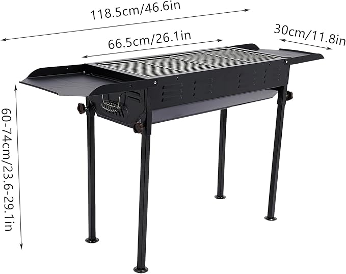 Portable Charcoal Grill, Adjustable Height Folding Outdoor BBQ Grill, Stainless Steel Barbecue Charcoal Grill Tool Kits w/Grill Grids & Frying Pan for Cooking Backyard Camping Picnics Beach