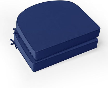 Outdoor Chair Cushions Set of 2: Waterproof & Fade Resistant Patio Furniture Cushions - 19 x 19 x 2 Inch Non Slip Round Corner Seat Cushion Pads with Removable Cover for Garden Yard Lawn, Navy Blue