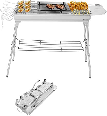 Outvita Portable Charcoal Grill, 39 x 12x 28" Foldable Barbecue Grill, Stainless Steel BBQ Grill and Smoker for Outdoor Cooking Camping Hiking Picnic Garden Beach Party(Large)