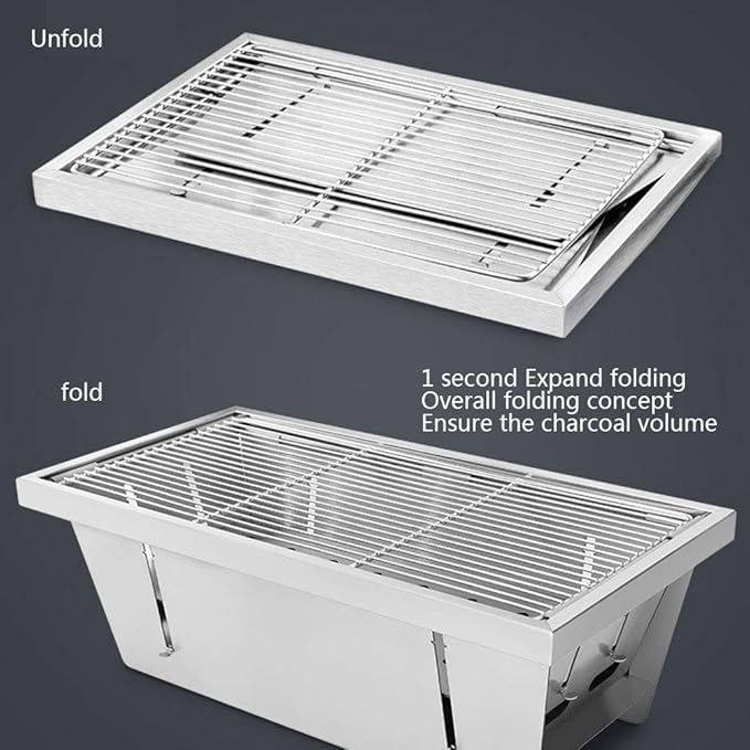 Portable Charcoal Grill BBQ Grill, Stainless Steel Foldable Charcoal Barbecue Smoker BBQ Garden BBQ with Height Adjustable Charcoal Tray, for Maximum Cooking Control,304 Material Adjustment
