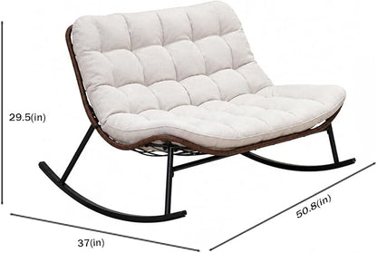 Rocking Papasan Chair, Double Wide Outdoor Lounge Chair, Beige | Double Wide Design with Plush Cushions, Sturdy Rattan Frame and Gentle Rocking Comfort for Patios, Gardens and Balconies