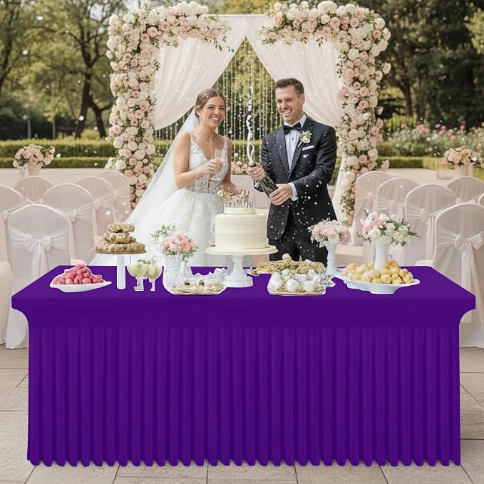 Smiry 2 Pack Spandex Elastic Fitted Table Cloth Skirt for 6FT Table | Stretch Washable Table Cloth, Banquet Table Cover for Wedding, Party, Indoor & Trade Shows, (Purple, 72Lx30Wx30H)