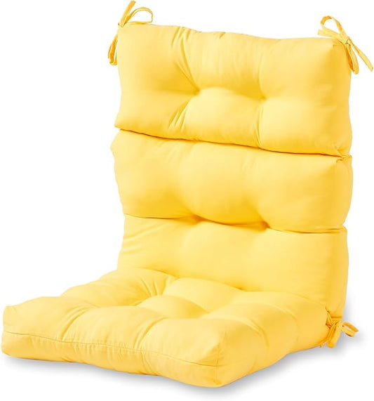 Outdoor Tufted High-Back Chair Cushions, One-Piece Hinged Seat and Back Design, Reversible with 4 Ties, Durable Polyester Fabric, Recycled Fiber Fill - Single, Sunbeam