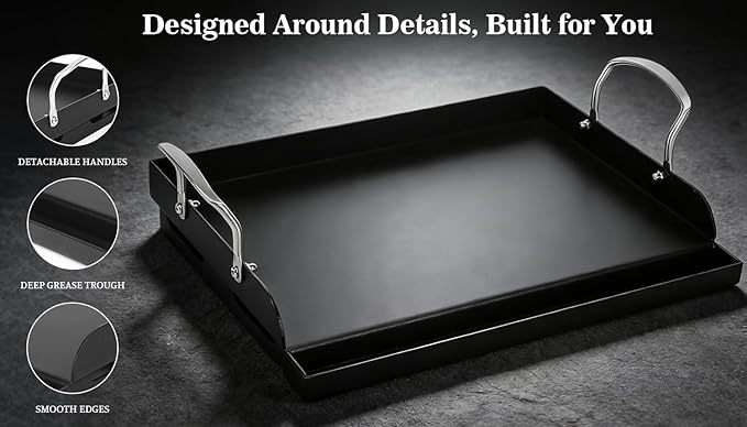 QuliMetal 17" x 13" Cast Iron Grill Griddle Kit, Pre-Seasoned Flat Top Griddle Plate with Scratch-Safe Tools, Universal Outdoor Griddle for Gas and Charcoal Grills, Camping, BBQ and Tailgating