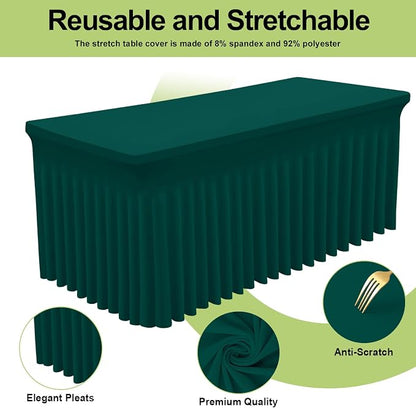 Smiry 2 Pack Spandex Elastic Fitted Table Cloth Skirt for 8FT Table | Stretch Washable Table Cloth, Banquet Table Cover for Wedding, Party, Indoor & Trade Shows, (Blackish Green, 96Lx30Wx30H)