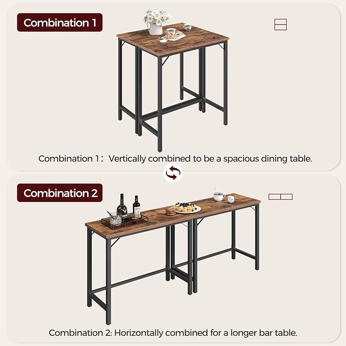 MAHANCRIS Narrow Bar Table, 63-Inch Pub Table for Dining Room, Counter Bar Tables with Sturdy Metal Frame, Connectable Bar Table, Multifunctional Console Table, Rustic Brown BTHR1601