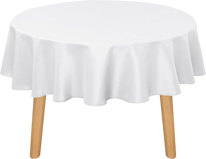 DWCN Round Tablecloth 90 Inch - Waterproof & Stain Resistant Spillproof Washable Polyester Fabric for Dining Room Kitchen, Dining, Party, Weddings and Restaurants, White