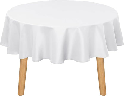 DWCN Round Tablecloth 90 Inch - Waterproof & Stain Resistant Spillproof Washable Polyester Fabric for Dining Room Kitchen, Dining, Party, Weddings and Restaurants, White