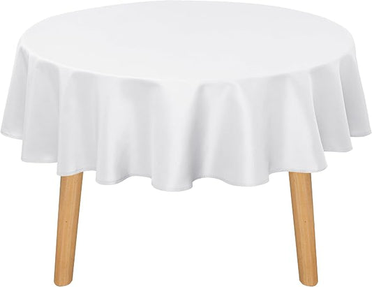 DWCN Round Tablecloth 120 Inch - Waterproof & Stain Resistant Spillproof Washable Polyester Fabric for Dining Room Kitchen, Dining, Party, Weddings and Restaurants, White