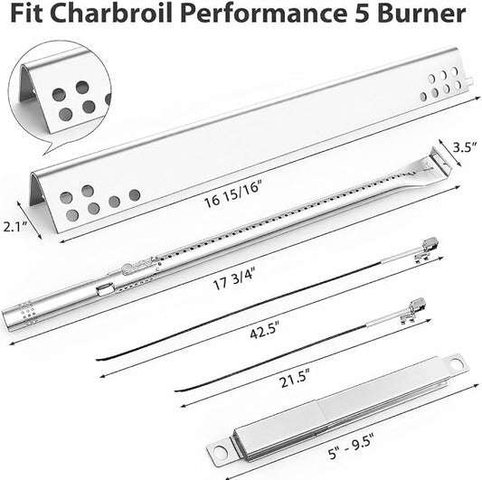 Utheer Grill Replacement Kit for Charbroil Performance 5 Burner 463347519 463347518 463275717 463243518, 475 4 Burner 463347017, 463673017, 463376018P2 Liquid Propane, Grill Burner Tubes, Heat Plates