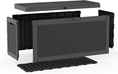 Pepe Tee Waterproof Resin Deck Box, Outdoor Storage Bin for Patio Furniture Cushions, All-Weather Garden Organizer & Seating Bench, Black