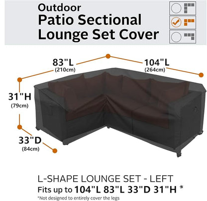 Heavy Duty Outdoor Sectional Sofa Cover, 83"X104" Waterproof 600D Patio Sectional Couch Cover, Lawn Patio Furniture Cover (Midnight Black, L-Shaped-Left Facing-83 x104)