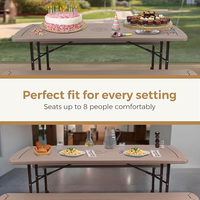 OEF Furnishings Heavy Duty Blow Molded Folding Picnic Table - Brown, Brown Frame
