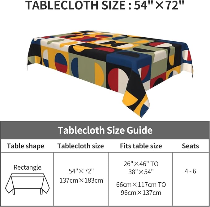 Retro Mid Century Modern Tablecloth Rectangle Vintage Table Cloth | for Parties Kitchen Dining Rooms Holiday Wedding Indoor Outdoor Birthday Table Decorations 54"x72"
