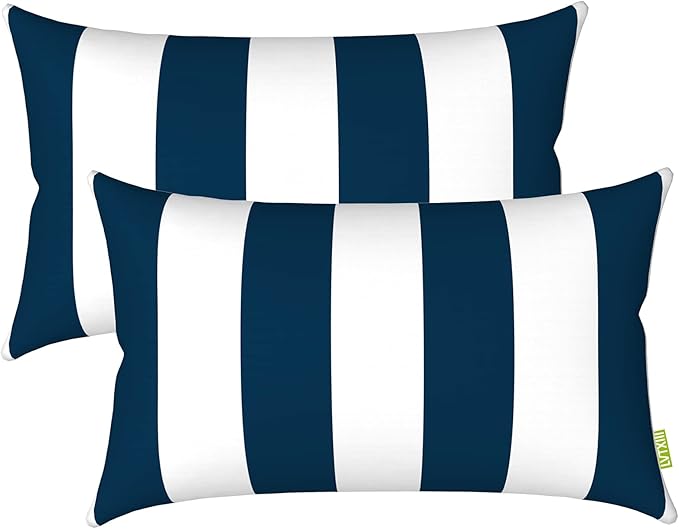 LVTXIII Outdoor/Indoor Lumbar Pillow Covers, Patio Fade Resistant Lumbar Pillow Cases ONLY, Tropical Lumbar Cushion Covers for Home and Garden Furniture Decor,12” x 20”, Pack of 2, Cabana Navy