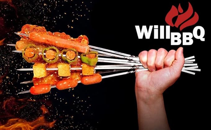 WILLBBQ 304 Stainless Steel 14.8" Long Flat Barbecue Skewers,20PCS/40PCS BBQ Kebab Skewers with Portable Metal Storage Tube,Reusable for Grilling Barbecue Kitchen Party and Outdoor Cooking (20PCS)
