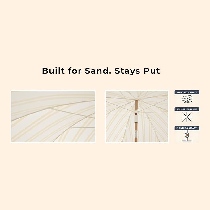 6FT Striped Fringe Beach Umbrella, Sand Anchor, UPF 50+ Sun Shade | Adjustable Tilt & Portable Design, Coastal Umbrella for Beach & Patio, Heritage Mimosa Stripe