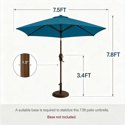 7.5ft Patio Umbrella, Outdoor Table Market Umbrella with Smooth Crank Lift, 6 Windproof Fiberglass Ribs, UPF50+ UV Protection for Deck, Pool, Garden and Backyard