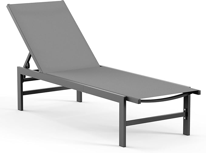 Vexwalx Outdoor Lounge Chair for Pool, Aluminum Chaise Lounge Chairs with 5-Position Recliner, Patio Lounge Chair for Backyard, Poolside, Deck, Lawn (Darkgray)