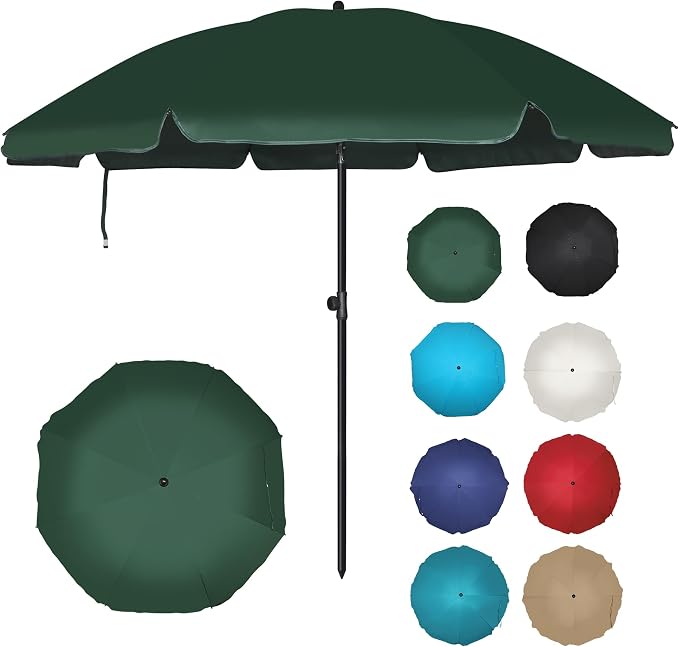 Blissun 6.5ft Patio Umbrella with Push Button Tilt & Height Adjustable, UV50+ Sun Protection with Sturdy Fiberglass Ribs & Iron Pole, Market Umbrella for Outdoor Table Garden Backyard Beach