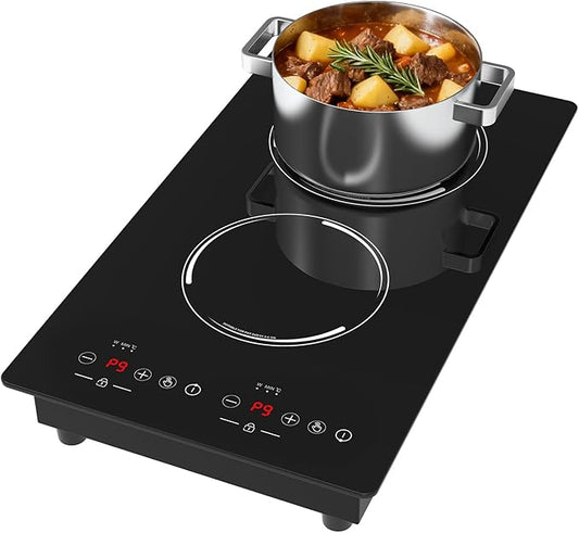 Double Induction Cooktop, Portable Induction Stove Hot Plate with 9-Level Touch Control, Safety Lock, Auto Shutoff Timer Setting, Overheating Protection for Apartments, RVs, Camping