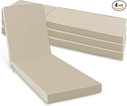 Summsun Chaise Lounge Cushions Outdoor Set of 4 - Waterproof and Fade Resistant Sun Lounger Replacement Cushion - Patio Lounger Pads with Removable Cover for Pool, Deck, Lawn, 72 x 21 x 3 Inch, Cream