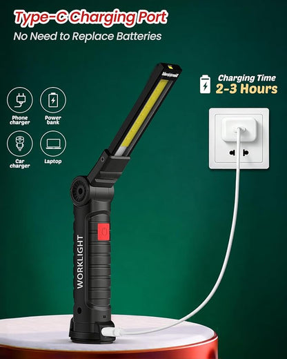 Coquimbo 2 Pack Rechargeable Work Light, Christmas Tool Gifts for Men Dad | Mens Stocking Stuffers for Adults Husband, LED Flashlight, BBQ Light Grill Accessories with Magnetic Base and Hook (Black)