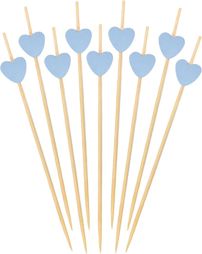 BambooMN 4.7 Inch Blue Heart Bamboo Food and Drink Pick Skewers for Catered Events, Holiday's, Restaurants or Buffets Party Supplies, 100 Pieces