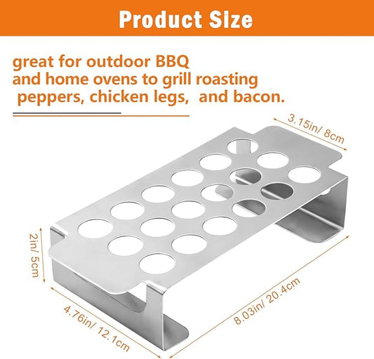 18 Hole Jalapeno Grill Rack for Chili, Stainless Steel Barbecue Chili Peppers Grill Rack with Handle, Jalapeno Popper Stand for BBQ Smoker or Oven (Silver)