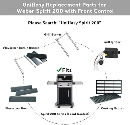 Uniflasy 7635 Flavorizer Bars and 69785 Grill Burner Tubes for Weber Spirit I & II 200 with Front Control, Spirit E210, E220, S210, S220, for Weber 15.3 Inch 7635 Flavor Bars and 69785 Burner Pipe