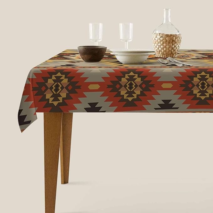 TKS MITLAN Geometric Pattern Decorative Rectangle Tablecloth American Style Aztec Polyester Table Cloth Kitchen Cover for Dining BBQ Picnic Coffee Table 60 x 84 Inch 6-8 Seats