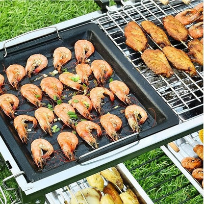TOWINE Portable Charcoal Grills Large Barbecue Grill Household Frying and Grilling Dual Purpose Barbecue Grill Outdoor Folding Barbecue Grill for Outdoor Backyard Picnic Home