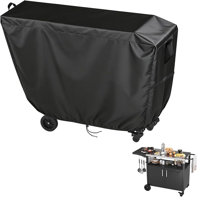 Outdoor Dining Grill Cart Cover - 51" D x 19" W x 34" H, 600D Grill Cart Cover for JY QAQA PET, Heavy Duty Waterproof BBQ Food Prep Table Covers, Black