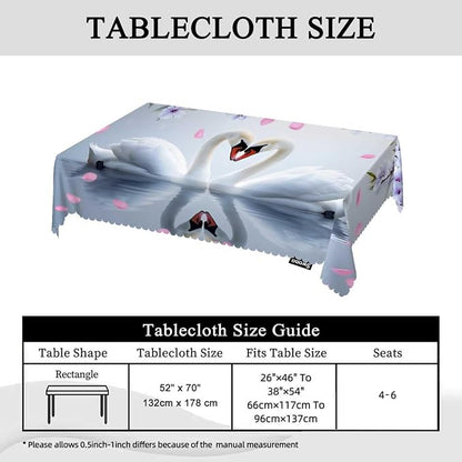 Swono Decorative Rectangle Table Cloth Swans, White Swans Love Heart Flowers Polyester Tablecloth Kitchen Table Cover for Dining BBQ Picnic Coffee Table 50x72, 4-6 Seats