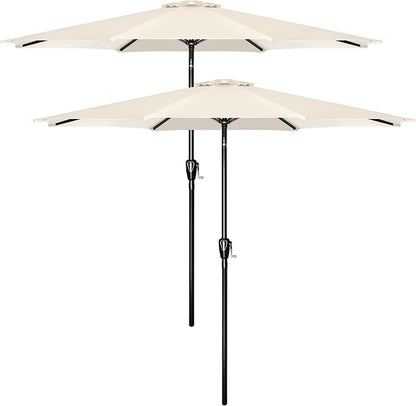 YSSOA 2 Pack 9' Patio Umbrella Outdoor Table Market Yard Umbrella with 8 Sturdy Ribs, Beige