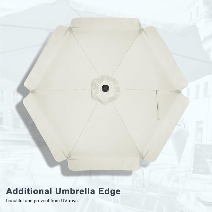 MASTERCANOPY 7.5ft Patio Umbrella with Valance, Crank & Tilt, Light Beige | 6 ribs, UV/fade-resist, waterproof, vent, for garden/deck/yard/pool