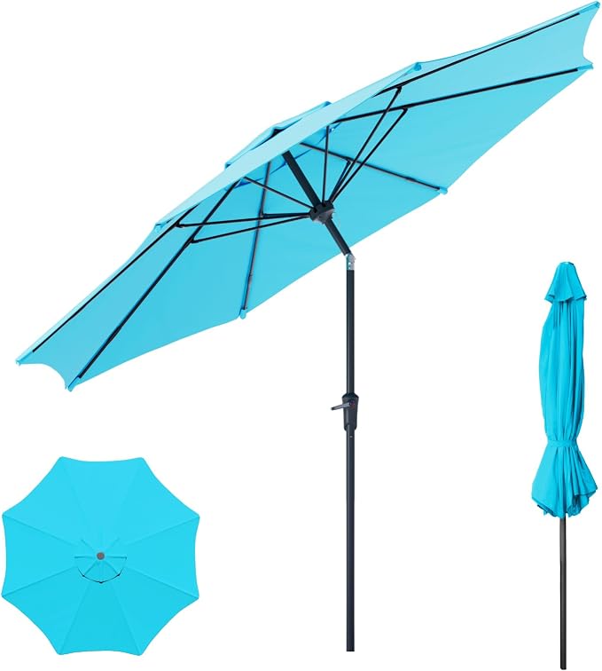 Sannwsg Outdoor Patio Umbrella,Table Umbrella with Push Button Crank,Market Umbrella with 8 Sturdy Ribs,Yard Umbrella