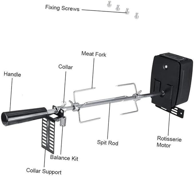 Universal Rotisserie Grill Kit, Rotisserie Kit with 304 Stainless Steel Spit Rods, and and Electric Power Source, Load Capacity 15kg food