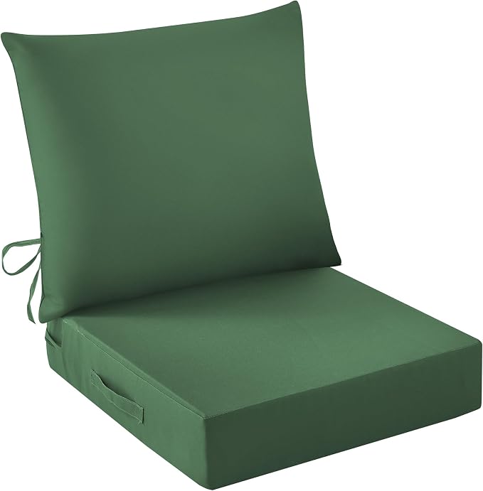 IASEAHK Outdoor Seat Cushion Set, Waterproof & Fade Resistant Patio Chair Cushions, Outdoors Cushion for Patio Furniture, 24 x 24 x 5.75 Inch, Outdoor Couch Cushions with Handle and Ties,ForestGreen